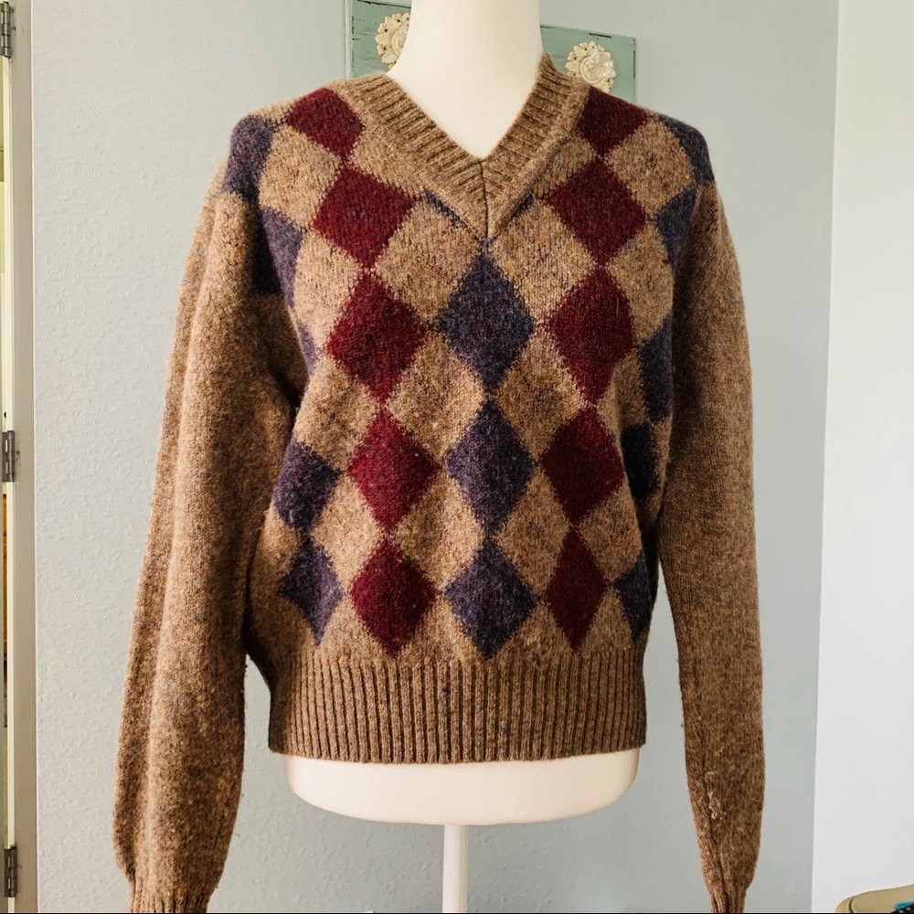 V Neck Wool Pullover Grandpa Sweater Size Small